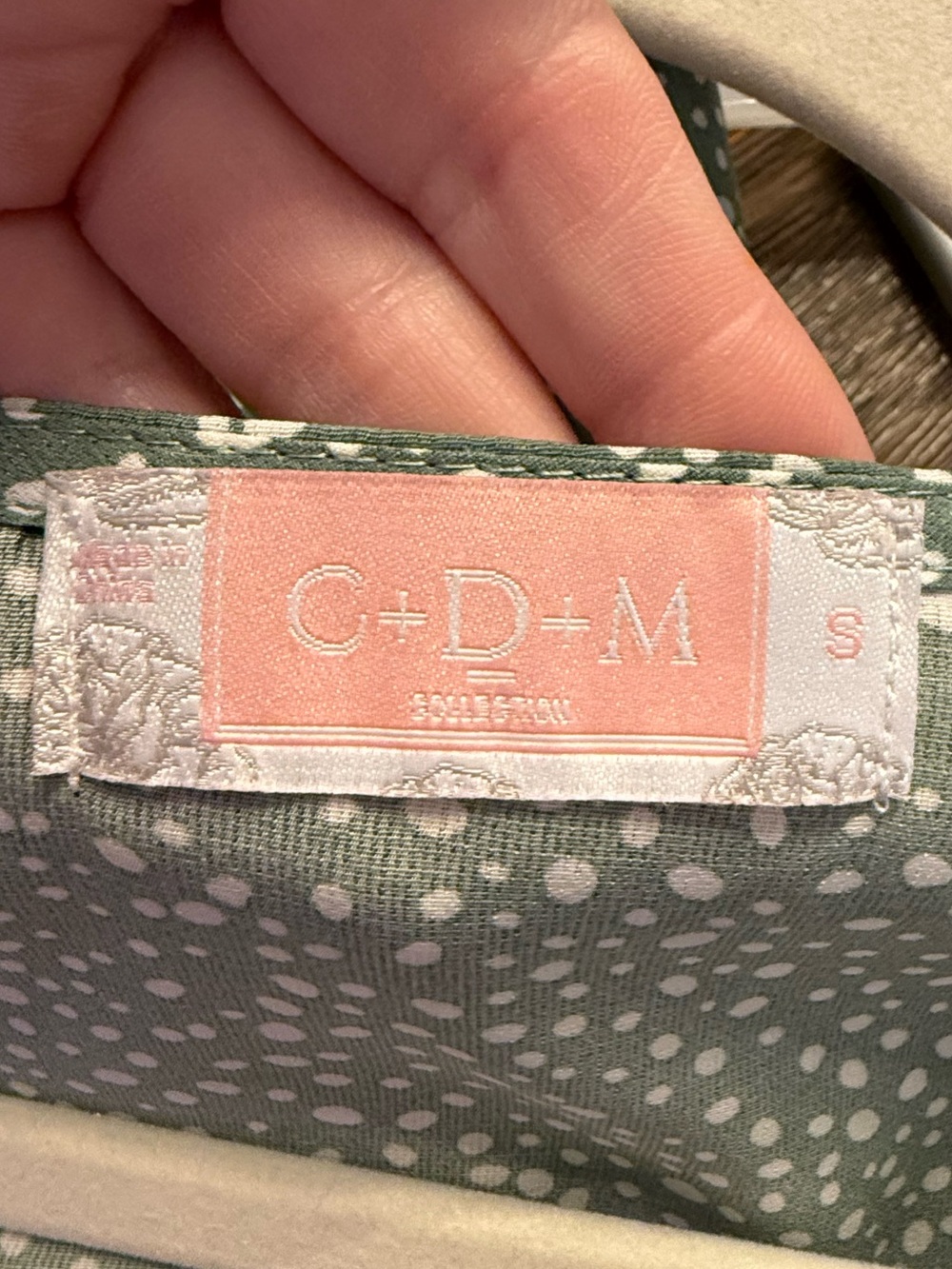 C+D+M Boutique Sage Green Polka Dot Faux Wrap Dress Small - Picture 4 of 5